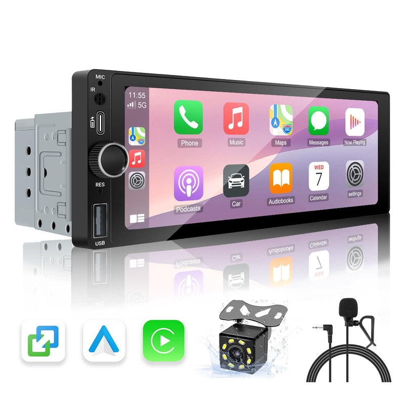 [Type-C&USB] Carplay Screen for car,Single-Din-Car-Radio with Wireless Apple-Carplay & Android-Auto,6.86