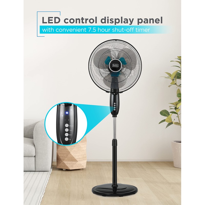 BLACK+DECKER 16" Dual Blade Standing Fan with Remote Control, Oscillating