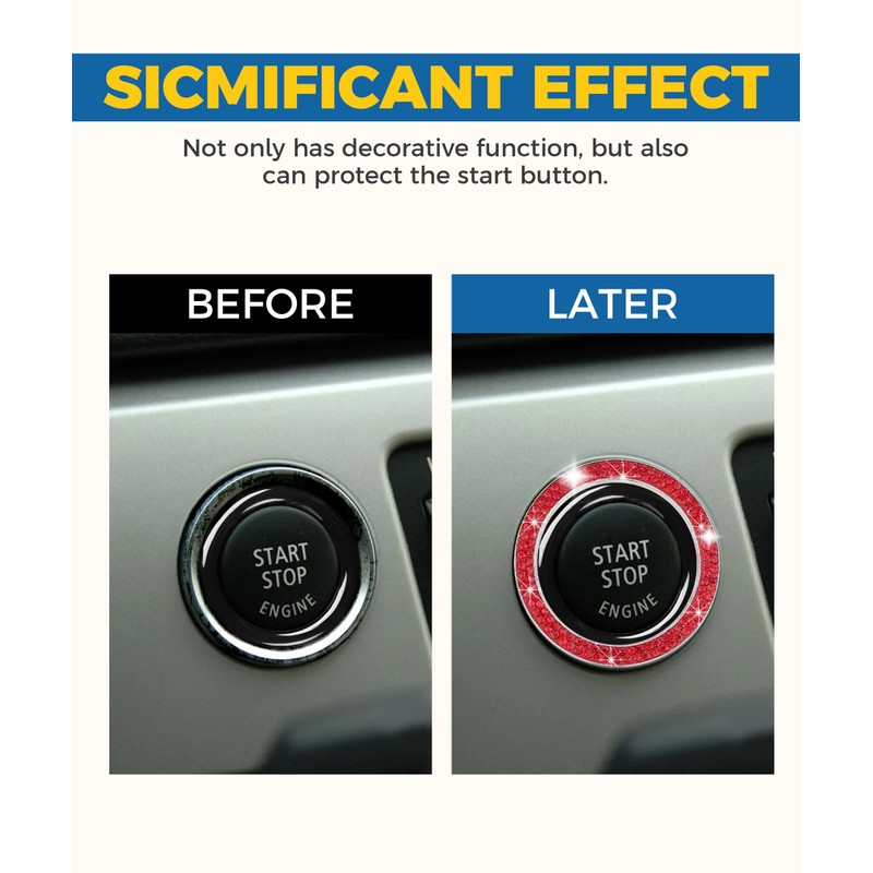 iolory car Start Button Cover,Car Stickers,Crystal Double Rhinestone Automotive Engine