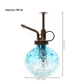 Hniuyun Glass Plant Mister Spray Bottle, 6.5inch Tall Vintage Round Spritzer with Bronze Plastic Top Pump for Watering Your Garden (Blue White Gradient)