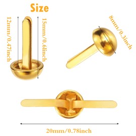 EuTengHao 700Pcs Brass Fasteners Scrapbooking Brads Round Head Brass Plated Fasteners for Craft Art Crafting School Decorative Scrapbooking DIY Supplies (1/2 Inch Shank, 8mm Head, Gold）