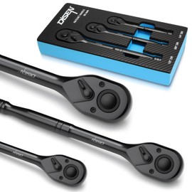 DISEN 3PCS Black Ratchet Set (1/2", 3/8", 1/4" Drive) - 90-Tooth Contour Handle, Black Oxide Finish with Reversible Quick Release & EVA Tray - Industrial Ratchet Wrench Kit