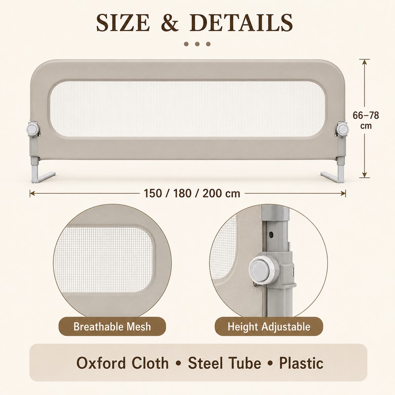 Foldable Baby Bed Rail Guard, 180° Flip Down Adjustable Toddler