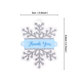 Blumomon 50Pcs Snowflake Paper Tags Blue Glitter Snowflake Thank You Gift Tags with 66ft Cotton Rope for Winter Theme Party Favor