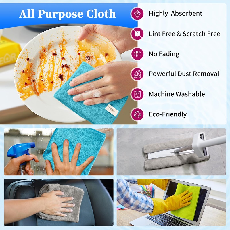 FIXSMITH Microfiber Cleaning Cloth - Pack of 24, Multi-Functional Cleaning