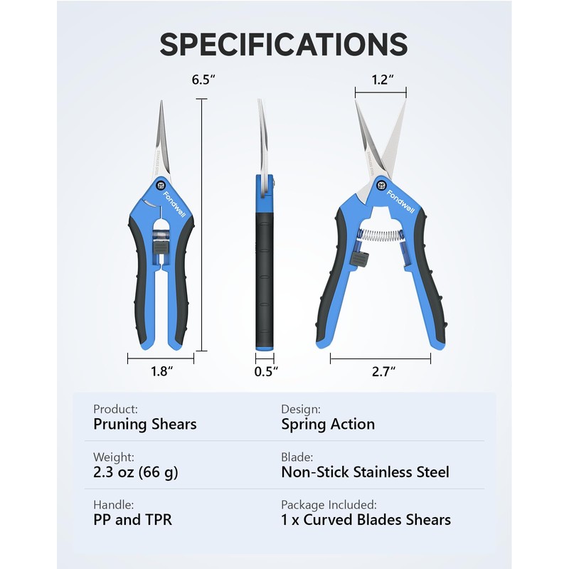 Fondwell 6.5" Garden Scissors Plant Shears: Micro Tip Pruning Shears
