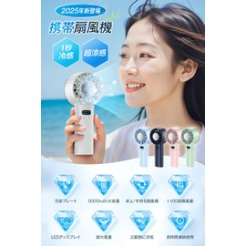 Portable Fan, Handy Fan, (2025 Model & Instant Cooling -25°C), Cooling Plate, Handheld Fan, Mini Fan, 12 Blades, 6,000 mAh, Large Capacity, Lightweight, Powerful, Silent, 1-100 Stepless Airflow, USB-C