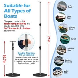 Fshihine Boat Cover Support Poles, 2 Pack Adjustable Stainless Steel Pontoon Boat Cover Support System, Telescoping Tarp Accessories with 8 Straps and Metal Base for V Hull, Jon, Pontoon Boat