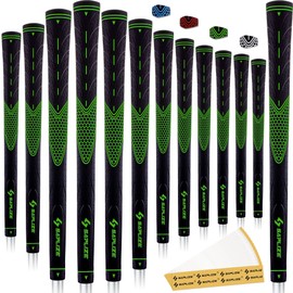 SAPLIZE Golf Grips, 13 Grips with 15 Free Tapes, Rubber Golf Club Grips, Standard Size, Green, CC01 Series