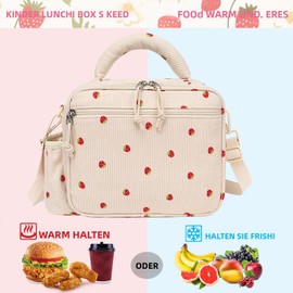 LOIDOU Lunch Bag Children's Cool Bag Girls Daycare Nursery Boys Insulated Thermal Lunch Bag for School Picnic (Strawberry Beige)