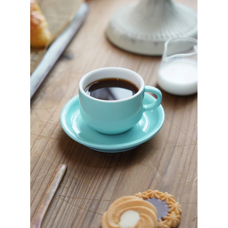 Sweese 405.402 Porcelain Stackable Espresso Cups with Saucers and Metal