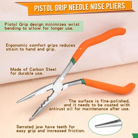 SPEEDWOX 8-Inch Pistol Grip Needle Nose Pliers Angled Needle Nose Pliers Long Nose Fishing Pliers Reduce Effort Multi Use Wire Stripper Wire Crimper Wire Cutters Bent Needle Nose Pliers
