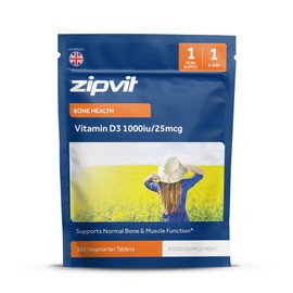 Zipvit Vitamin D 1000IU, 1 Year Supply, 365 Vegetarian D3 Tablets, High Absorption, Easy-to-Swallow Vitamin D Tablets for Immune, Bone & Muscle Health, Eco-Friendly Pouch