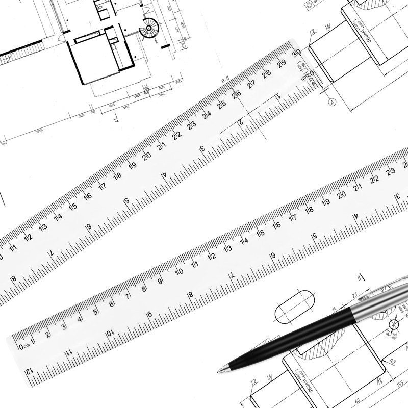 Unjoo Clear Plastic Ruler 12 Inch Straight Rulers, Shatterproof Ruler