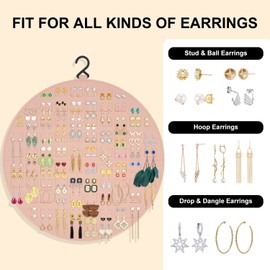 Nesyd Earring Organizer, Hanging Earring Holder Holds Up to 128 Pairs, Stud Earring Organizer Storage, Round Earring Display Earring Holder Organizer for Women Girls-Pink A