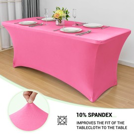 Obstal 4Ft Stretch Spandex Table Cover for Standard Folding Tables - 2 Pack Universal Rectangular Fitted Tablecloth for Party, Banquet, Events, Trade Show (Dark Pink, 48L x 24W x 30H Inches)