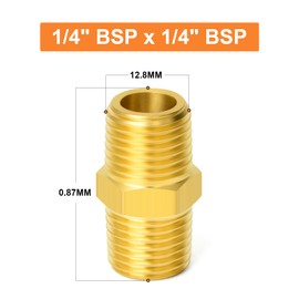 GASHER 10PCS Brass Pipe Fitting, Reducing Hex Nipple, 1/4-Inch Male BSP x 1/4-Inch Male BSP