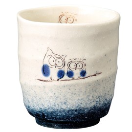 Soho Kiln 488-08-463 Sushi Yunomi Fuki Owl Blue Diameter 3.3 x 3.6 inches (8.5 x 9.2 cm)