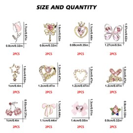 BelleVive 24pcs Nail Charms, Y2k Alloy Nail Art Rhinestone Charms, 3D Heart Star Bow with Rhinestones, Cherry Nail Gemstones, Shiny Jewelry, Nail Decorations, Accessories