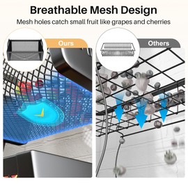 Fruit Basket Bowls For Kitchen Counter - Metal Fruit Stand with Handle - Kitchen Vegetables Bread Snacks Storage Organization, 2 Tier Black