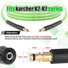 Qooltek Karcher Pressure Washer Hose, 10M Jet Washer Extension Hose with Click Type Plug Quick Connector, Green Replacement Hose for Karcher K2 K3 K4 K5 K7
