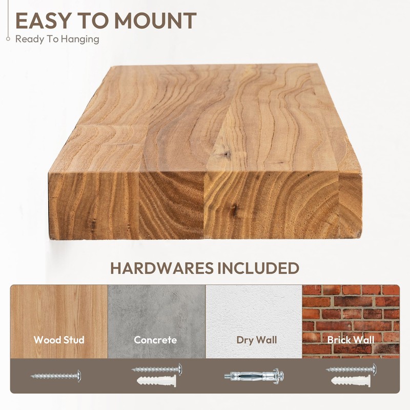 Marsmiles 55 inch Floating Shelves for Wall Solid Elm Wood