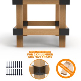 Heavy Duty Workbench Bracket Kit – Set of 8 Steel 3-Way Brackets for 4x4 and 2x4 Lumber, Ideal for DIY Garage Work Bench Legs, Woodworking Tables, Workshop Shelves, Planer Stands, and Kitchen Islands