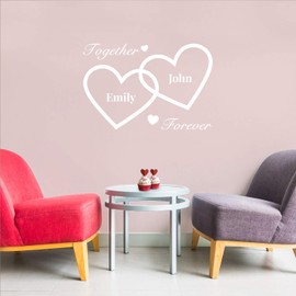 Vinyl Wall Art Decal - Custom Couples Names - 22" x 33" - Cute Together Forever Names Heart Shape Design Sticker for Couples & Family Love Bedroom Closet Bathroom Mirror Living Room Decor (White)