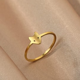 LUTAKU Minimalist Fox Face Rings for Women Girls, Stainless Steel Dainty Animal Ring Fox Jewelry Gift (gold)