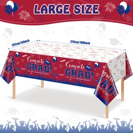 3 Pack Graduation Tablecloth Party Decorations, Class of 2025 Congrats Grad Plastic Tablecover Party Supplies, Red and Blue Rectangle Graduation Table Decor for College High School Party, 54 x 108Inch