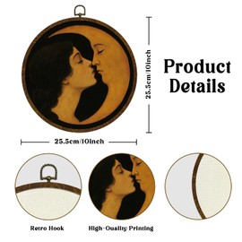 KLYTINK Romantic Moon and Young Girl Round Wall Art,Vintage-Inspired Celestial Canvas Print, Surreal Moon and Woman Hanging Decor for Bedroom, Gallery Wall, or Dreamy Space 10''x10''