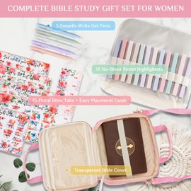 WIRIBEY Bible Cover Case for Women, Large Bible Bag with Shoulder Strap, Bible Study Supplies Bible Journaling Kit with Bible Highlighters, Mothers Day Christian Gifts for Women, Pink