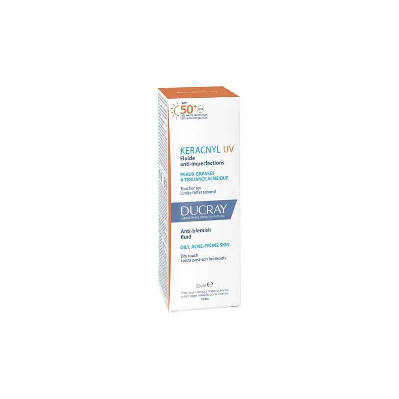 DUCRAY, Keracnyl UV Protector Solar Fluido, FPS 50+, Anti-imperfecciones, Control
