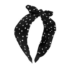 GLIDESMOOTH 1 Pcs Bowknot Headband with Bunny Ears, Hairband for Women, Black, 2.17 Inch Wide Beauty