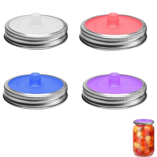 4 Stück Silikon Einmachglas Groß Deckel, Lebensmittelqualität Wasserlose Mason Jar