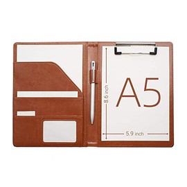 Junior Padfolio Clipboard Small for 7"x 9" Writing Pad Refillable, Mymazn Faux Leather Folder A5 for Folio Notepad Legal pad 5 x 8 Junior Size Folio Portfolio (Brown)