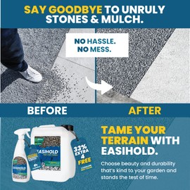 Easihold Rock Glue 1.3 Gallon – Gravel Binder for Pea Gravel & Stones. Long-Lasting Mulch Glue for Landscaping – Non-Toxic, Ready-to-Use Gravel Lockdown for Paths, Patios & Garden Borders