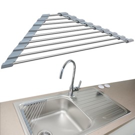 SMLBJUTE Triangle Roll-Up Dish Drying Rack, 304 Stainless Steel Folding Dish Rack Over Sink Mat Drainer Kitchen Sink Organizer Accessories