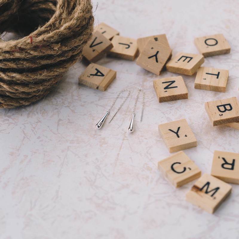 Philip Jones Sterling Silver Teardrop Thread Earrings