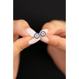 Einzelstück ® ear studs Nazar Gold I 925 Sterling silver with 14 gold-plated I Silver earrings with blue and white zirconia stones I Antiallergenic & nickel-free (Evil Eye) (rose gold)