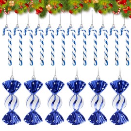 Candy Canes Christmas Decoration, Pack of 18 Christmas Baubles Candy Canes Glitter Christmas Tree Decoration Pendant Candy Cane Ornaments Christmas Tree Decoration Christmas Tree Decoration (Blue)