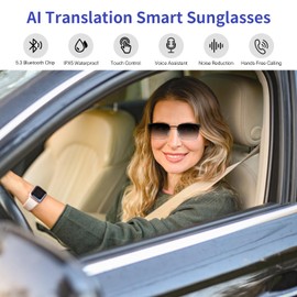 Tulbeys Smart Glasses Open Ear, AI Glasses Real-Time Translation, Color Change Lenses, Polarized Sunglasses Bluetooth, Voice Assistant, Mic Speakers for Men Women, Support for 110+ Languages (Gold)