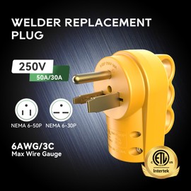 RVGUARD 50 Amp Female Welder NEMA 6-50P Plug Welder Replacement, ETL Liste
