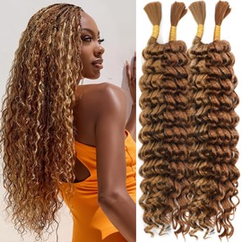 Human Braiding Hair Mix Synthetic Boho Hair for Braiding, 18 Inch 220g Boho Braids 4 Bundles Wet and Wavy Curly Deep Wave Bulk Bohemian Extensions for Black Women (P30-27, 18 Inch)