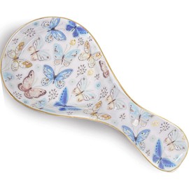 LEAZUL Ceramic Spoon Rest for Stove Top Kitchen Counter Large Spoon Holder Farmhouse Floral Flowers Print Coffee Spoon Cooking Utensil Tools Rest Modern Kitchen Decor