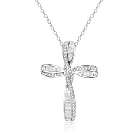 Crysdue Cross Necklace for Women, 925 Sterling Silver Twisted Infinity CZ April Birthstone Hypoallergenic Religious Pendant Necklace Mothers Day Birthday Christmas Jewelry Gift