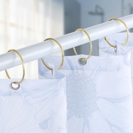 Shower Curtain Hooks, Shower Curtain Rings, Round Snap Black Shower Curtain Rings, Decorative Metal Rustproof Shower Curtain Rings, Glide Smoothly Shower Rings for Curtain (Gold, 12 Pack)