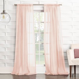 No. 918 Tayla Crushed Texture Semi-Sheer Rod Pocket Curtain Panel, 50" x 63", Blush Pink