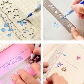 FunRun 4 Pieces Hollow Out Metal Bookmark Set Drawing Template Ruler School Office Gift for Kids Students DIY Photo Album Diary Accessories