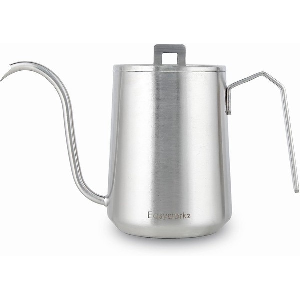 Easyworkz Gooseneck Kettle 600ml Stainless Steel Hand Drip Coffee Pot with Elongated Spout "Brushed Silver"